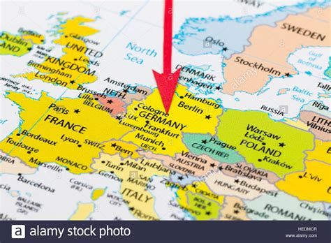 Red Arrow Pointing Germany On The Map Of Europe Continent