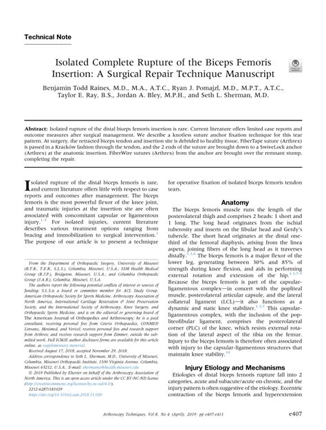 Pdf Isolated Complete Rupture Of The Biceps Femoris Insertion A