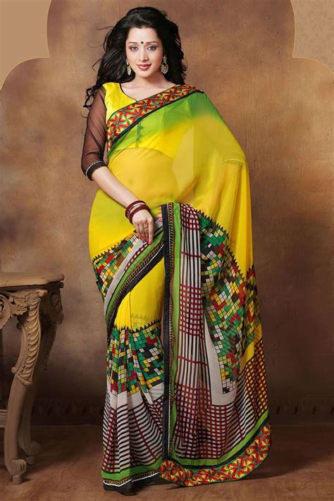 Casual Printed Yellow Saree Party Wear Sarees Saree Printed Sarees