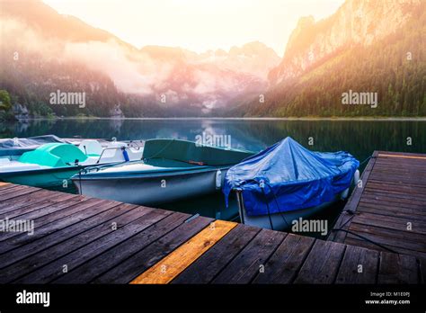 Fantastic Morning On Mountain Lake Gosausee Stock Photo Alamy