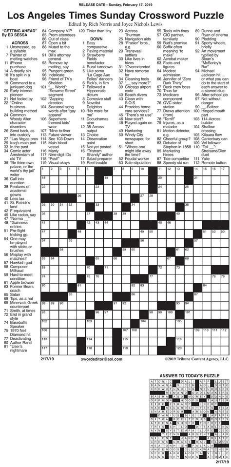 New puzzles will be added periodically. La Times Sunday Crossword Printable | Printable Template Free