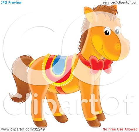 Clipart Illustration Of A Cute Brown Pony With A Red Ribbon And Bow On