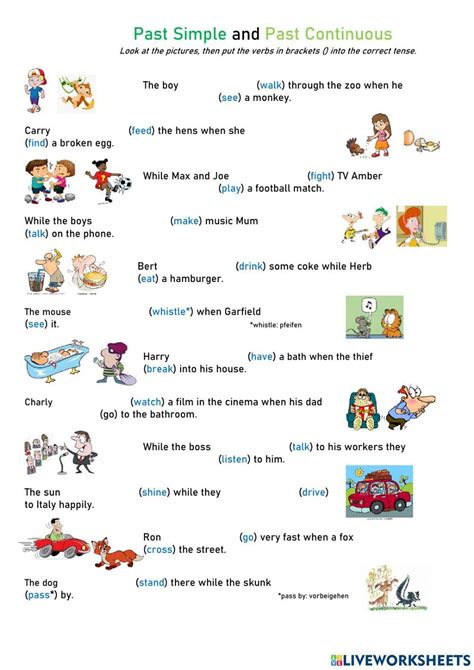 The Past Simple And Past Continuous Tense Worksheet With Pictures In