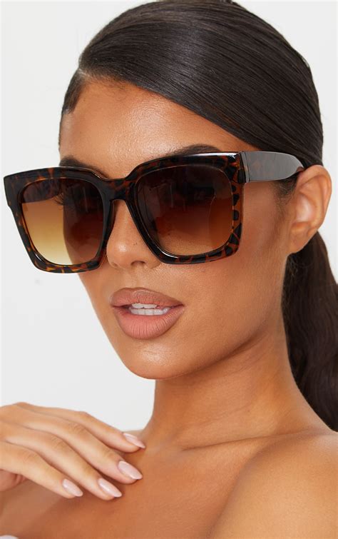 brown toirtoise oversized square sunglasses prettylittlething usa