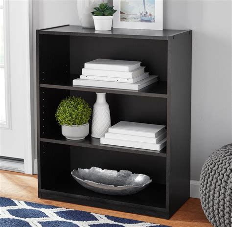 Mainstays 3 Shelf Bookcase With Adjustable Shelves True Black Oak