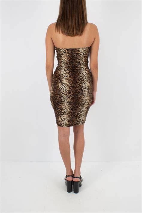 Strapless Leopard Print Sequin Mini Dress Size S Marlowvintage