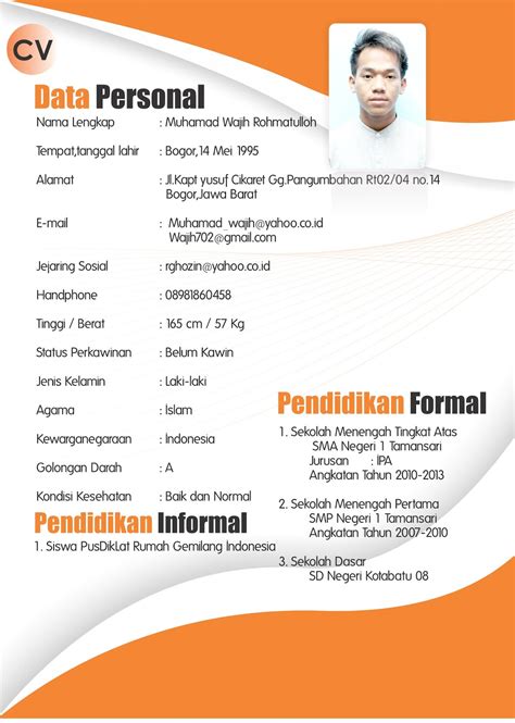 Contoh Surat Curriculum Vitae Bahasa Indonesia Inggris Cv Nabila