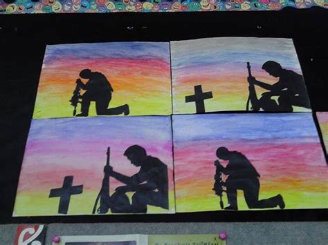 Anzac Art Water Based Paint Or Dyed Background With Black Paper