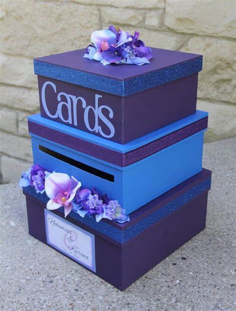Wedding Card Box Card Holder 3 Tier Square Purple And Blue Etsy