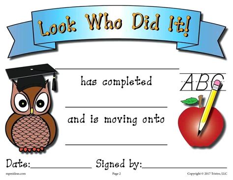 A Certificate With An Owl Apple And Pencil On It That Says Look Who