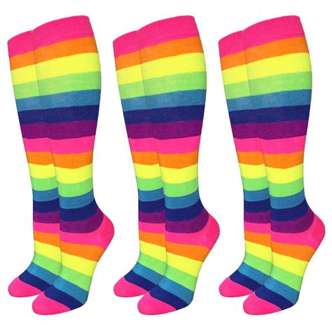 Alltopbargains 3 Pairs Neon Rainbow Stripe Knee High Socks Size 9 11