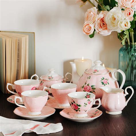 Btat Floral Tea Set Tea Cups Oz Tea Pot Oz Creamer And Sugar