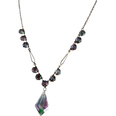 Vintage Iris Glass Necklace With Faceted Drop From Ornaments On Ruby Lane