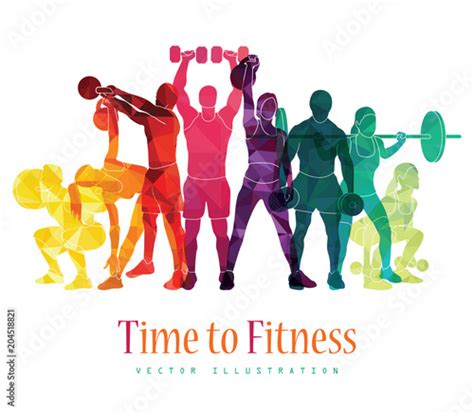 Time To Fitness Detailed Vector Illustration Silhouettes Strong People