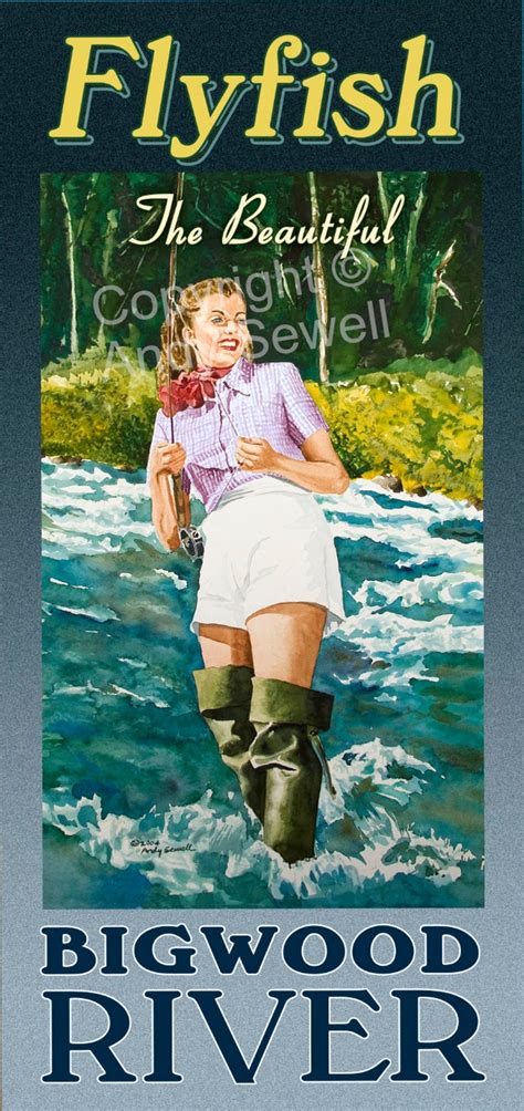 Fly Fishing Pinup Archival Vintage Look Fly Fishing Art Etsy