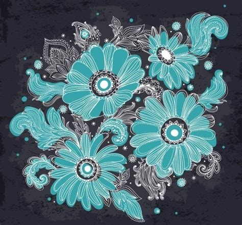 Hand Drawn Flowers Blue Vector Graphics Vectors Graphic Art Designs In