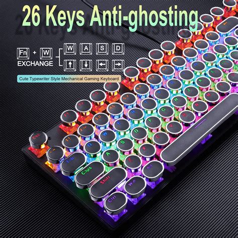 Typewriter Style Mechanical Gaming Keyboard Black Retro Punk Gaming