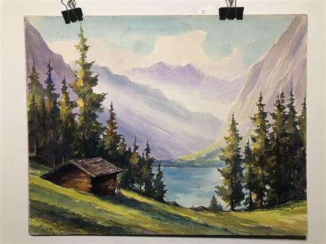 Fine Art Original Watercolor Mountain Lake By G Kauschke In 2021
