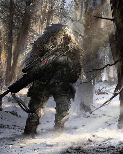 Artwork Darek Zabrocki Sniper Rifle Winter Wallpapers Hd Desktop