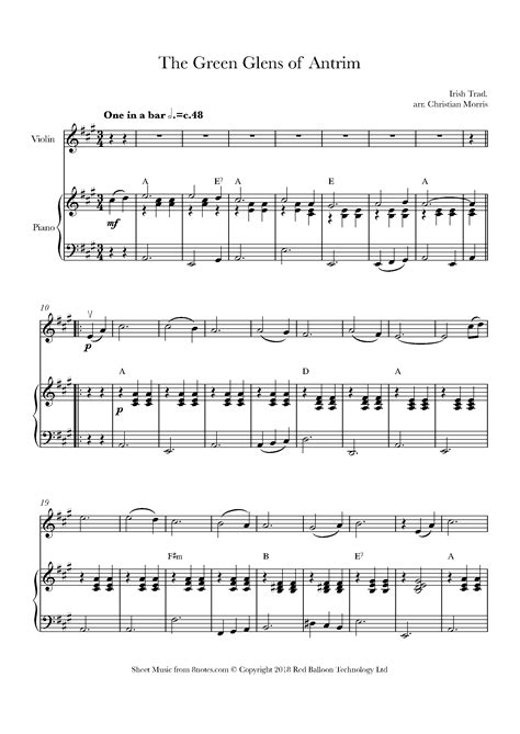 The Green Glens of Antrim (Irish Trad.) sheet music for Violin - 8notes