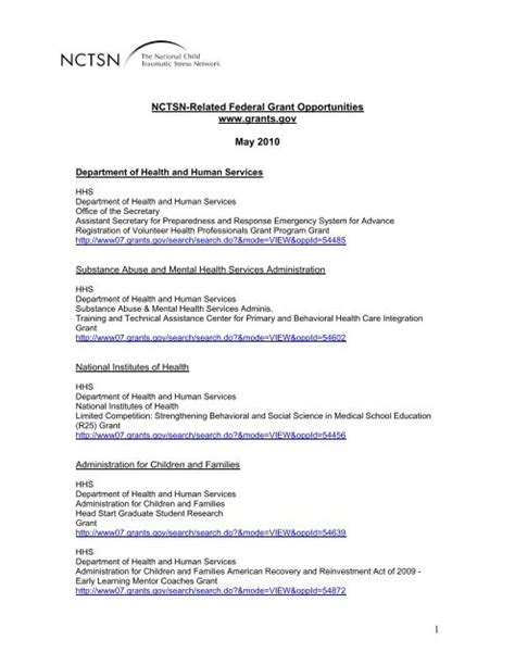 Nctsn Related Federal Grant Opportunities