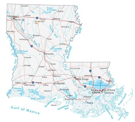 Louisiana Map â€“ Roads And Cities Large Map Vivid Imagery 12 Inch By