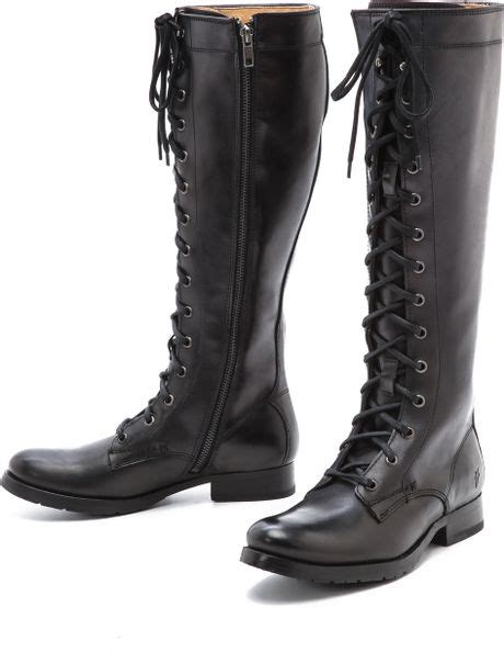 Frye Melissa Tall Lace Up Boots Black In Black Lyst