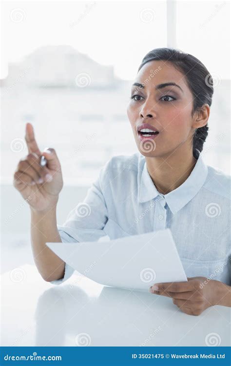 Classy Businesswoman Sitting At Her Desk Stock Image Image Of Shoulders Desk 35021475