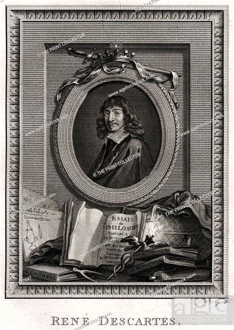 Rene Descartes 1775 Eighteenth Century Engraving Of French Philosopher And Mathematician