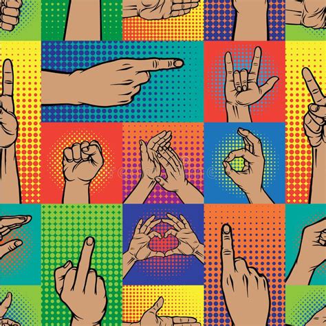 Illustrazione Differente Del Segnale Di Posa Della Maniglia Di Pop Art Delle Mani Umane Di