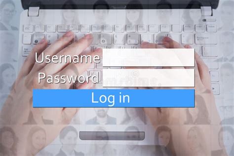 Social Network Concept Login Box People Faces And Hands On Keyboard