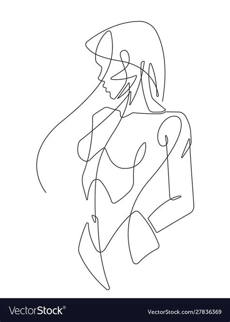 Beautiful Woman One Continuous Line Female Art Vector Image On