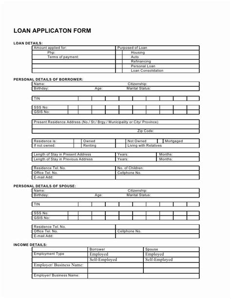 Loan Application Form Template Word