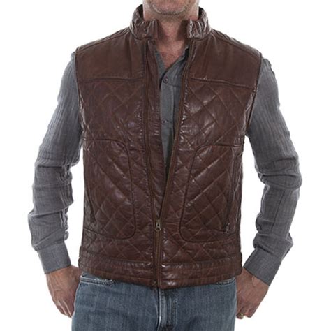 Men S Antique Brown Quilted Leather Vest