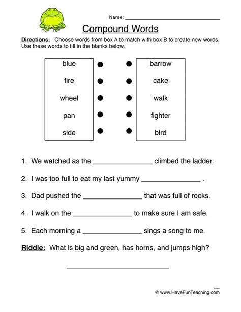 Match And Fill Compound Words Worksheet Have Fun Teaching Compound