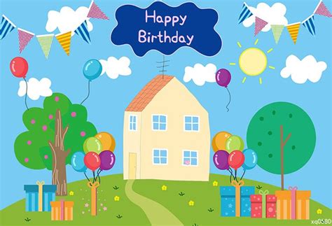 Feel free to download, share, comment. Cartoon Peppa Pig House Kids Birthday Backdrop in 2020 ...