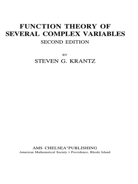 Function Theory Of Several Complex Variables Steven G Krantz Pdf