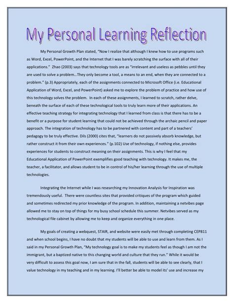 Example Of Reflection Paper On A Class 006 Personal Reflection Essay