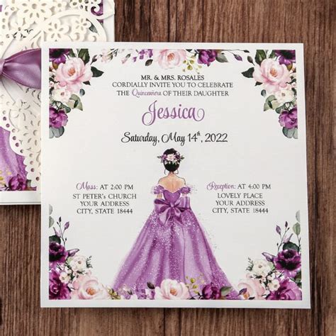 Laser Purple Quinceanera Invitation Card Invitationcards