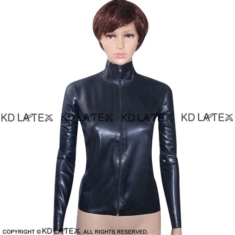 Black Sexy Latex Jacket With Zip At Front Long Sleeves Fetish Rubber Coat Top Plus Size Yf 0021