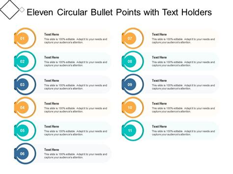 Eleven Circular Bullet Points With Text Holders Presentation