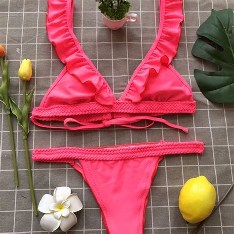Luoanyfash 2018 Push Up Swimwear Bikini Set Ruffles Sexy Brazilian Bikinis Women Swimsuits Top