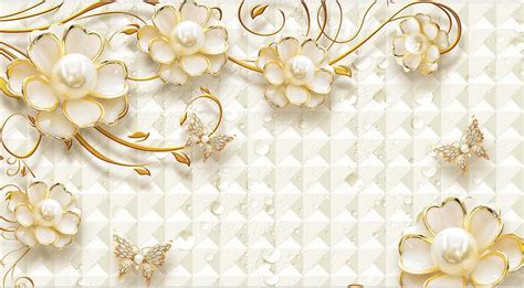 3d Mural Wallpaper Gold Flower Jewelry Luxury Custom