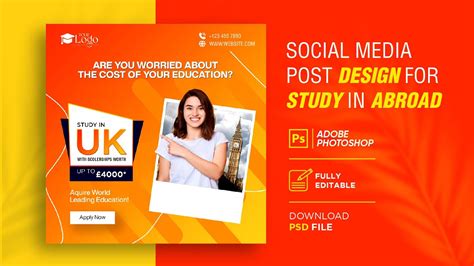 Make Trendy Social Media Post Design Study In Uk Abroad Study Youtube