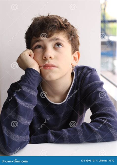 Teen Thinking European White Boy Close Up Photo Stock Image Image Of