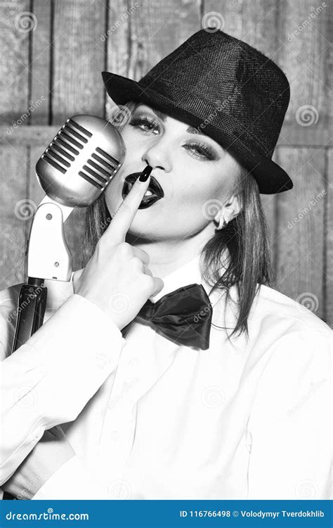 Retro Woman Singing Into Microphone Stock Photo Image Of Singer