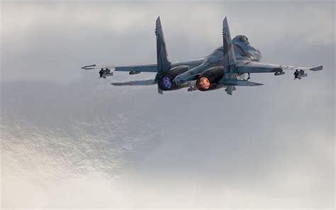 Herunterladen Hintergrundbild Su 27 Kämpfer Flug Turbine Russische