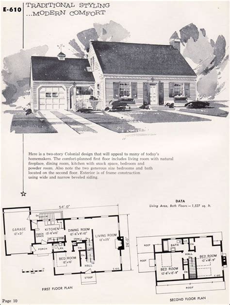 1955 National Plan Service No E 610 Cape Cod House Plans Vintage
