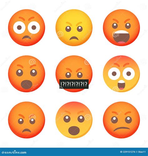 Set Of Anger Emoticon Smile Icons Cartoon Emoji Set Editorial Photo
