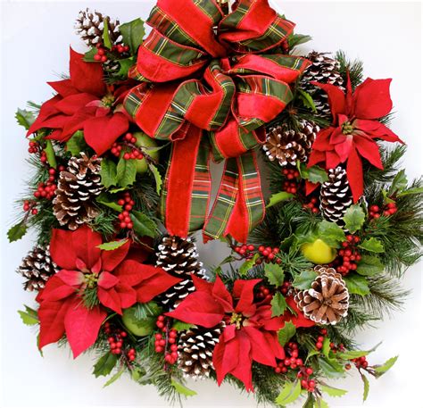 Poinsettia Christmas Wreath Traditional Country Woodland